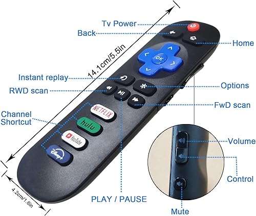 Miniatura 4 de Paquete de 2 control remoto de repuesto para Roku TV, compatible con televisores inteligentes TCLHisense RokuOnn RokuSharp RokuElement