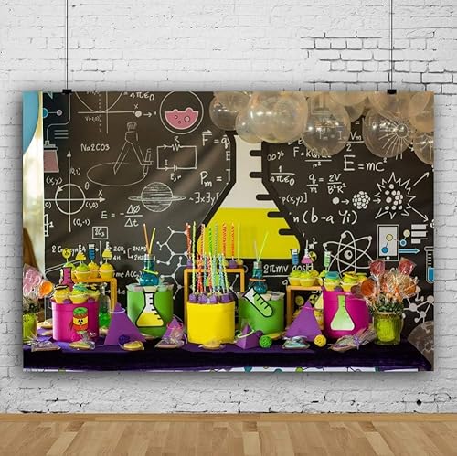 Miniatura 4 de AOFOTO Telones de fondo creativos de 8 x 6 pies para fotos, química, pizarra, tubos de ensayo, globos, pasteles, dulces, fotografía, fondo de niño,