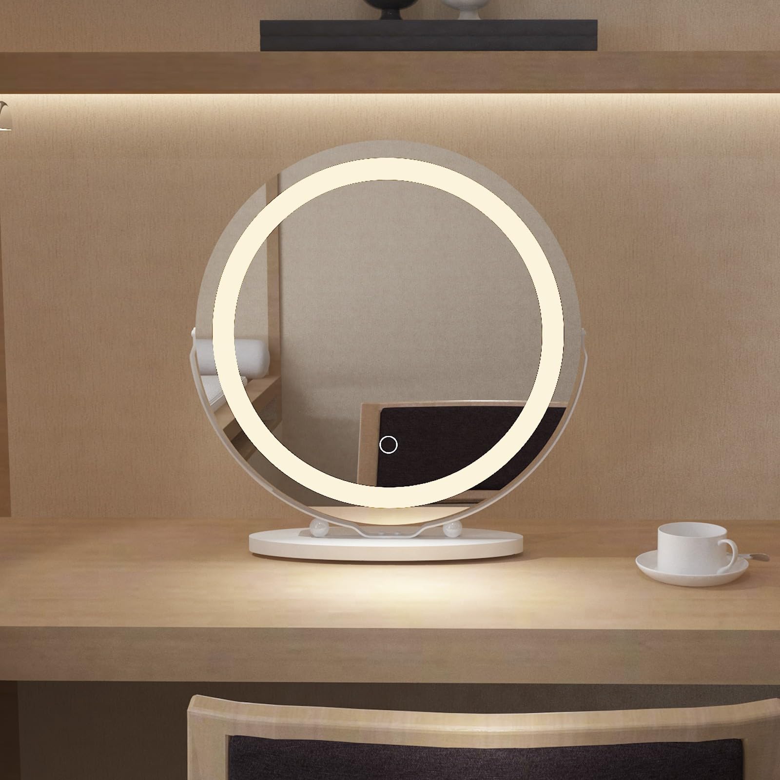 LISA Hollywood Espejo de Maquillaje con Luz LED Grande, 80x60cm Flamingueo Espejo Tocador 18 Bombillas, Ajustable 3 Modos de Luz, Táctil, Puerto USB,Espejo x10 Aumento Makeup, Mesa y Pared