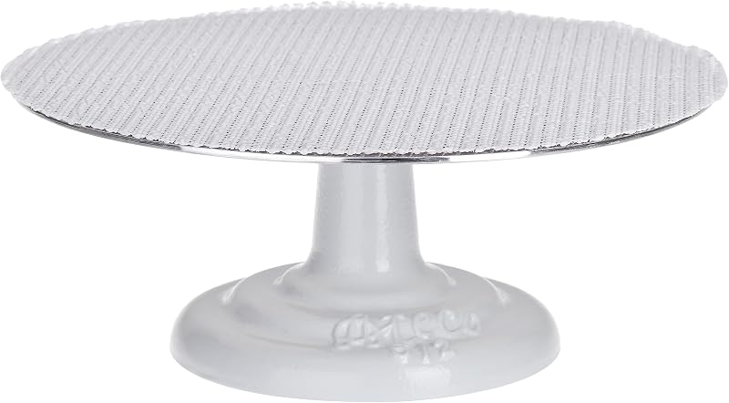 Soporte para pasteles de hierro fundido y almohadilla antideslizante, 12 pulgadas, blanco