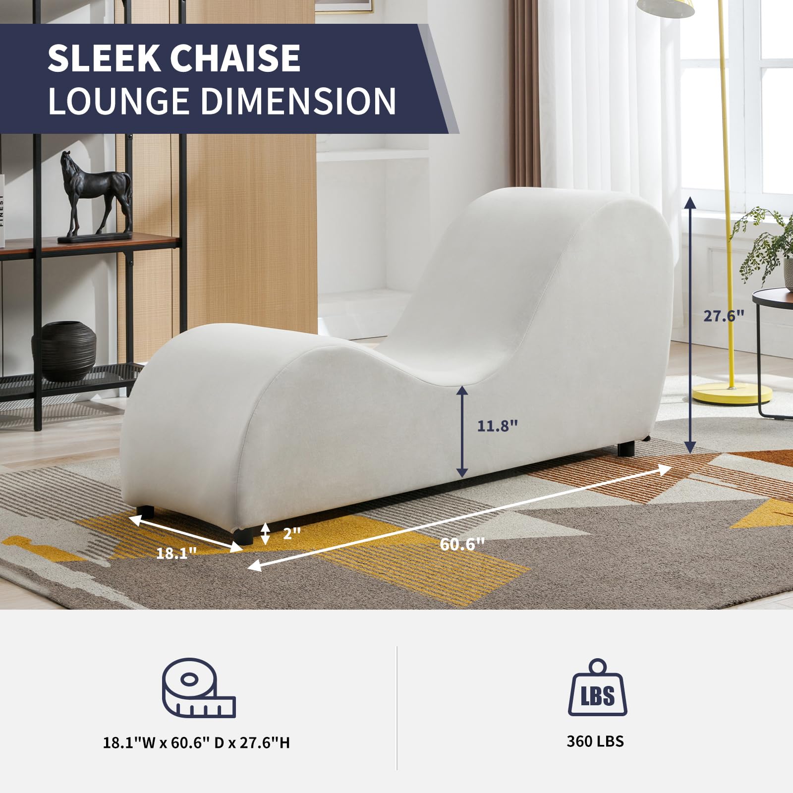 iJuicy Modern Chaise Lounge for Stretching, Relaxation, Meditation - Velvet Material, Curved Design, Suitable for Bedroom, Living Room-: Beige