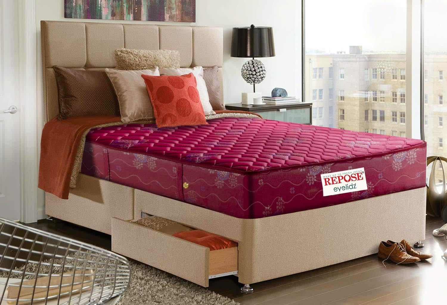 Repose Eyelidz Standard Top Maroon 8 inch Single Bonnell Spring Mattress (72"x36"x8")-image-13