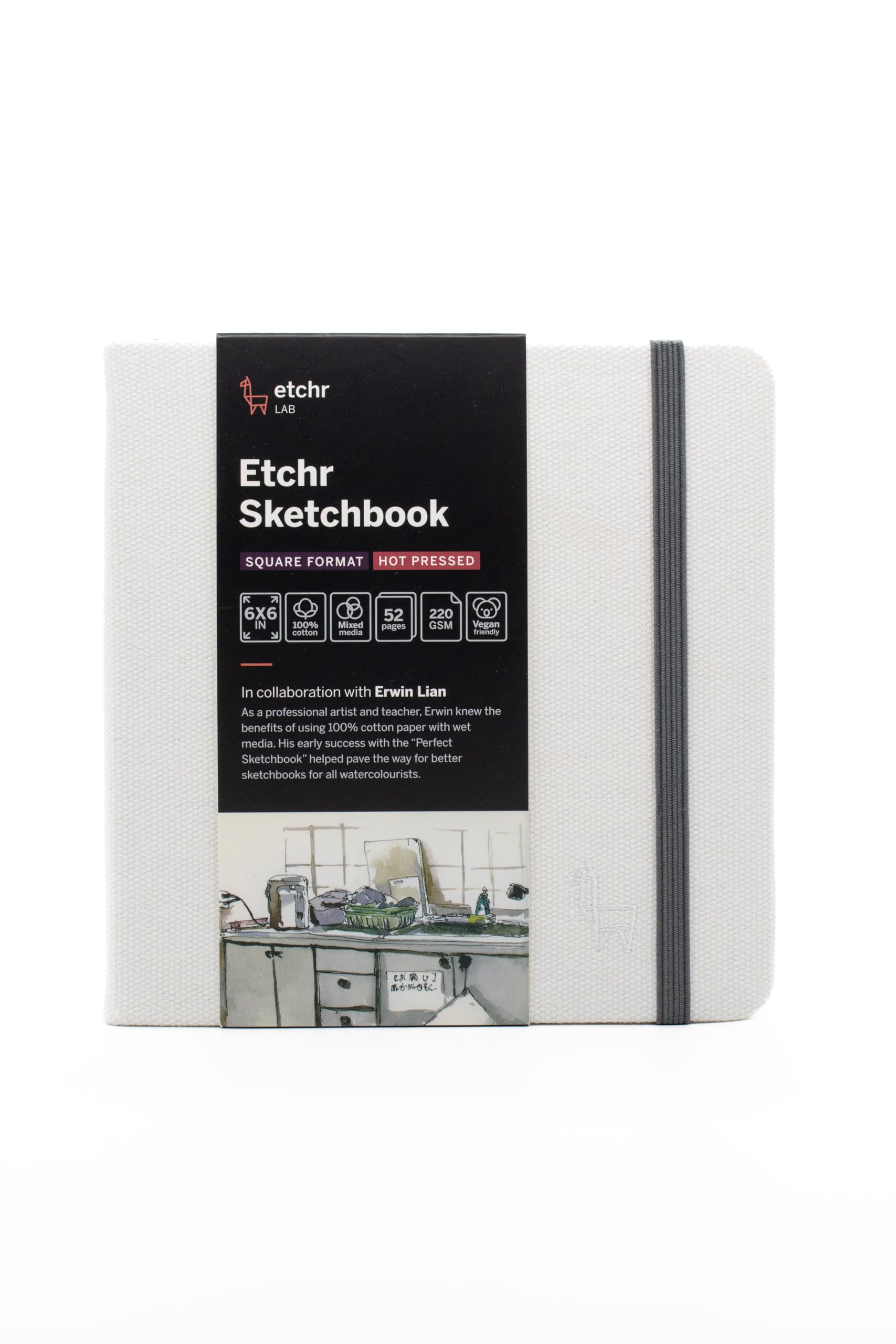 Etchr : Square Sketchbook : 230gsm : 6x6in (Apx.15x15cm) : Hot Pressed