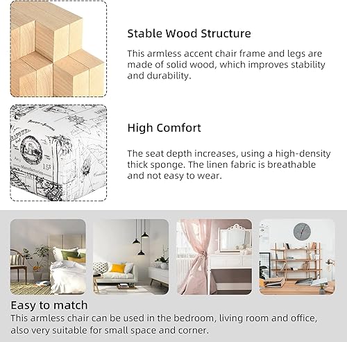Miniatura 4 de STHOUYN Silla de Acento Moderna de Tela Estampada sin Brazos, Silla Decorativa de Esquina Lateral Slipper Vanity para Escritorio de Dormitorio,