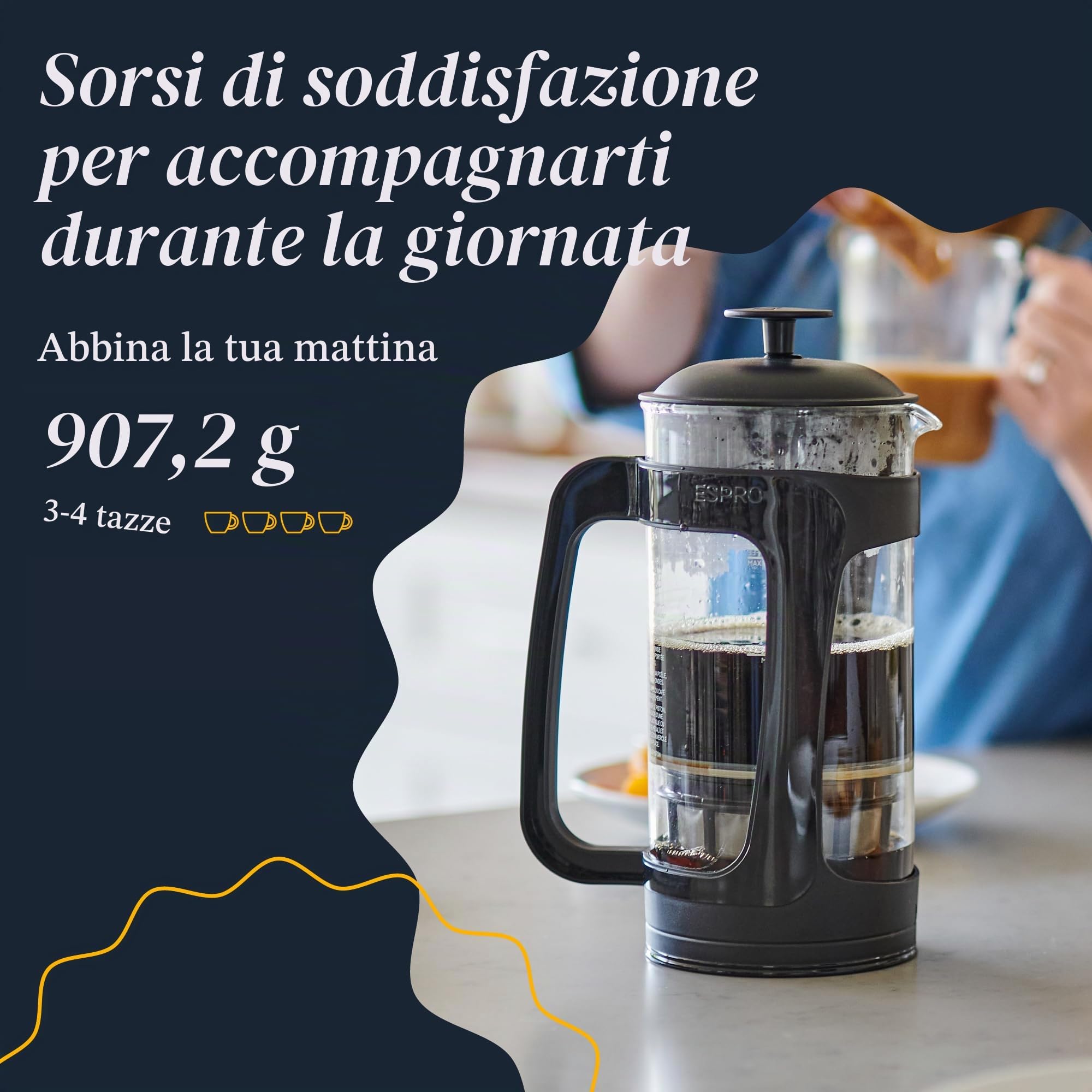ESPRO 950ml, Schwarz French Press P3-Caraffa per caffè con Funzione Termica, 0,95 Litri, Colore: Nero, 1 l
