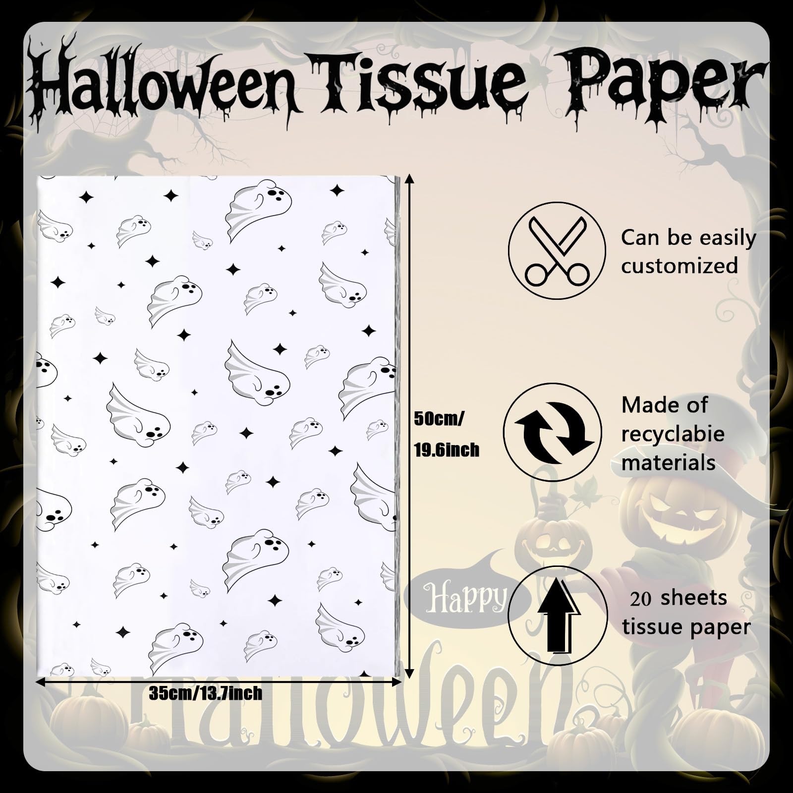 Ghost Wrapping Paper For Halloween, Cute Gift Wrap Paper For Kids - View #2