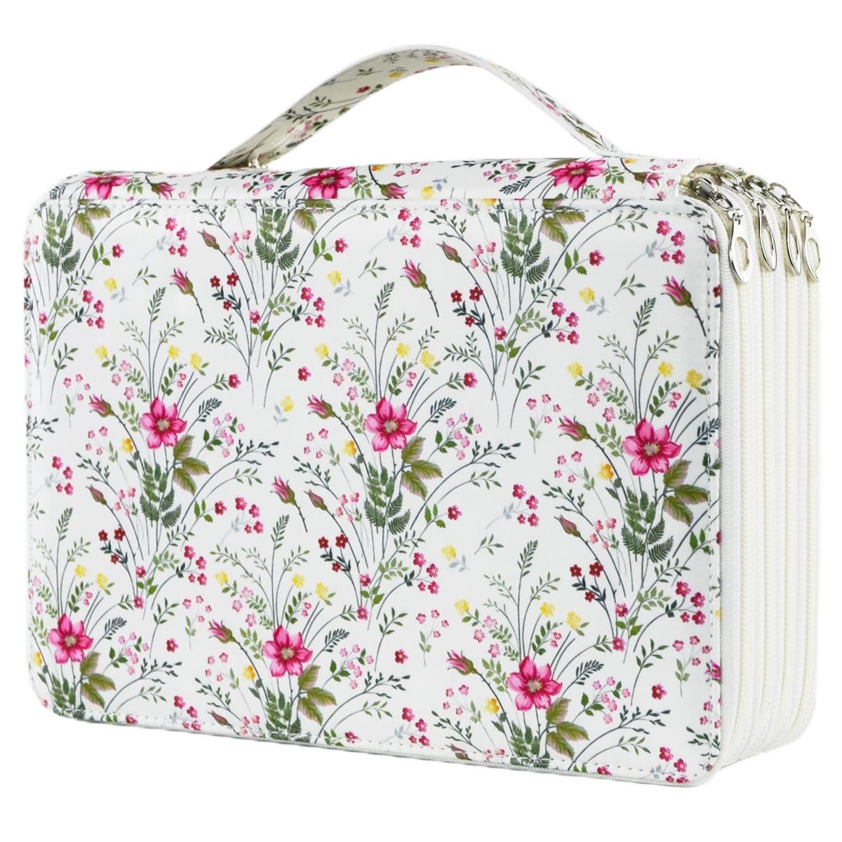 YOUNGCOL 200 Slots Colored Pencil Case Color Pencil Organizer Storage Large Capacity Pencil Case (White + Floral)