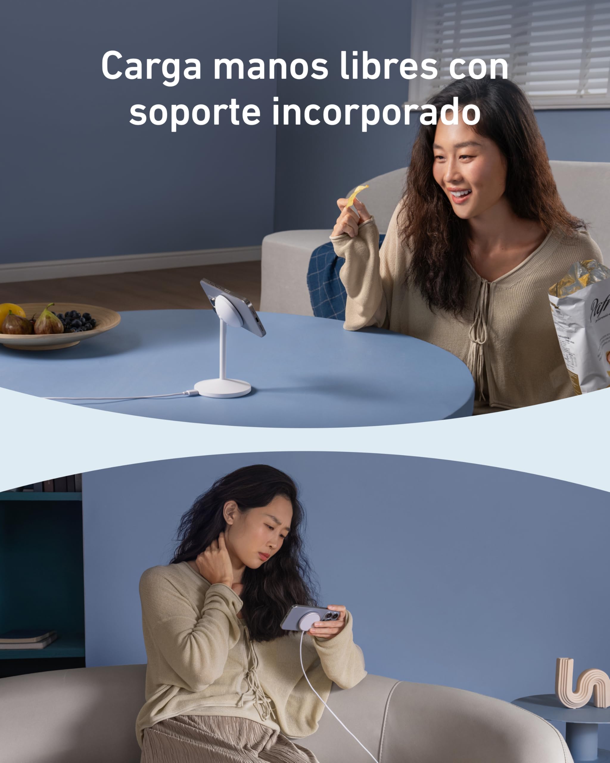 Anker MagGo Estación de Carga Inalámbrica, Soporte Inalámbrico Compatible con MagSafe de Carga Rápida de 15 W, Cargador Magnético con Certificación Qi2, Compatible con iPhone 16/15/14 Series y AirPods