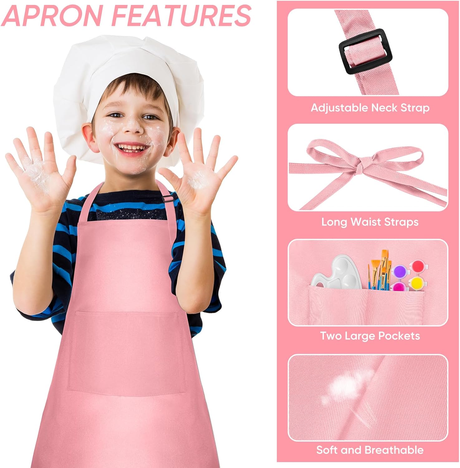 NACHLYNN 4/10/20 Pcs Kids Apron Adjustable Toddler Apron with 2 Pockets Kids Painting Aprons for Kids Painting Cooking Crafts