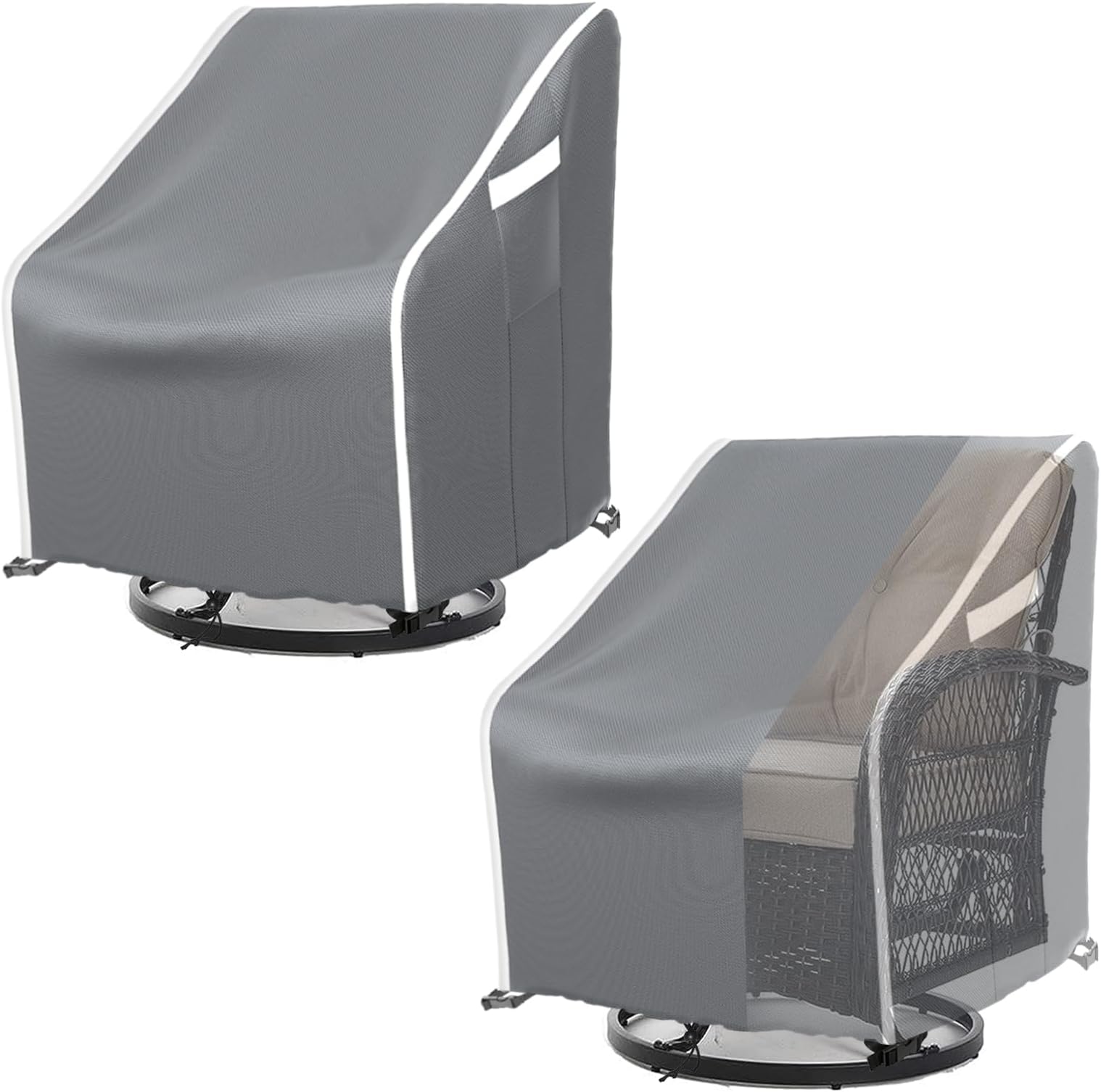 STARTWO Outdoor Swivel Chair Cover 2 Pack, Waterproof Outdoor Chair Covers, 39"Wx37"Dx38"H Rip-Resistant Patio Swivel Chair Covers, Rocking Chair Cover for Outdoor Furniture, Grey