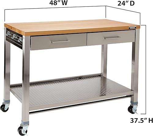 Miniatura 8 de Seville Classics Estación de preparación de carrito de servicio comercial para isla de mesa de trabajo, para restaurante, cocina, almacén, garaje,