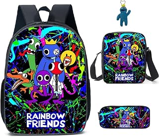 3Pcs Anime Game Rainbow Backpack Set with Keychain,16in 3D Printed Friend Cartoon Lunch Bag High Capacity Schoolbag Boy And Girl Schoolbag., C, 16in