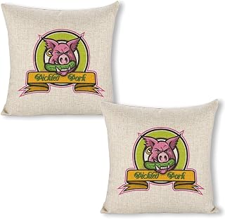 Wild Hog Biting Pickle Linen Decorative Throw Pillow Covers Square Pillow Cover for Sofa Living Room Couch Bed 18"x18"（2pcs）