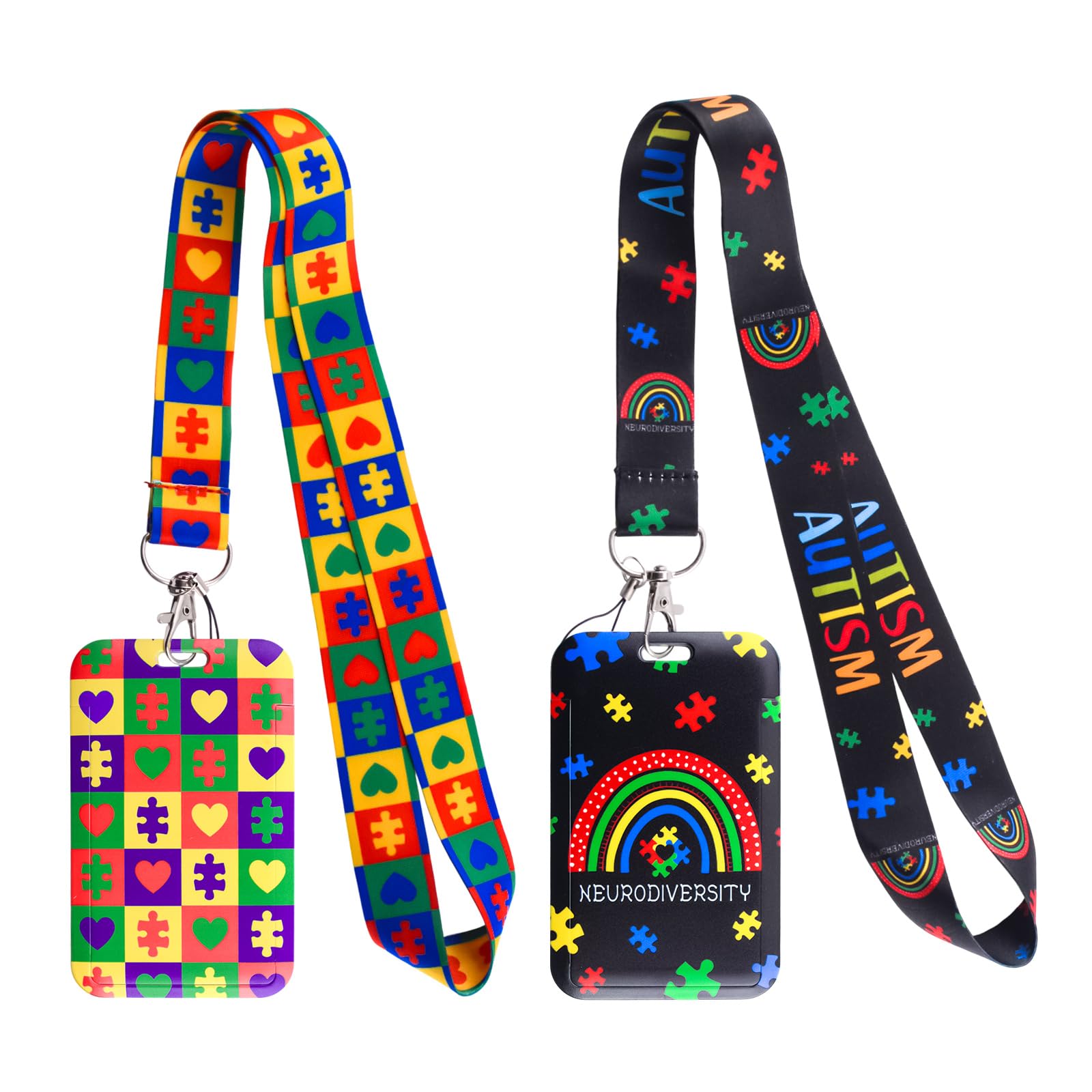 WANDIC 2PCS Autism Lanyard with Card Holder,2 Pack Autism Awareness Alert Card Set Hidden Disability ID Card Holders for Teens Adults — image 1