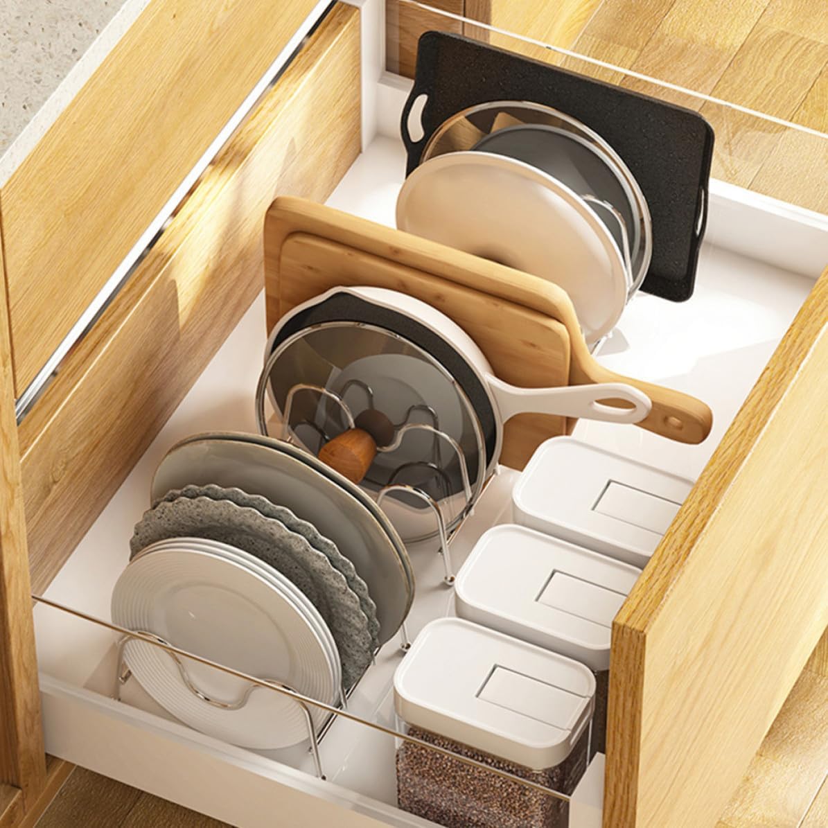 Silver Pot Lid Holder Rack Kitchen Organizer for Cookware, Iron Wire