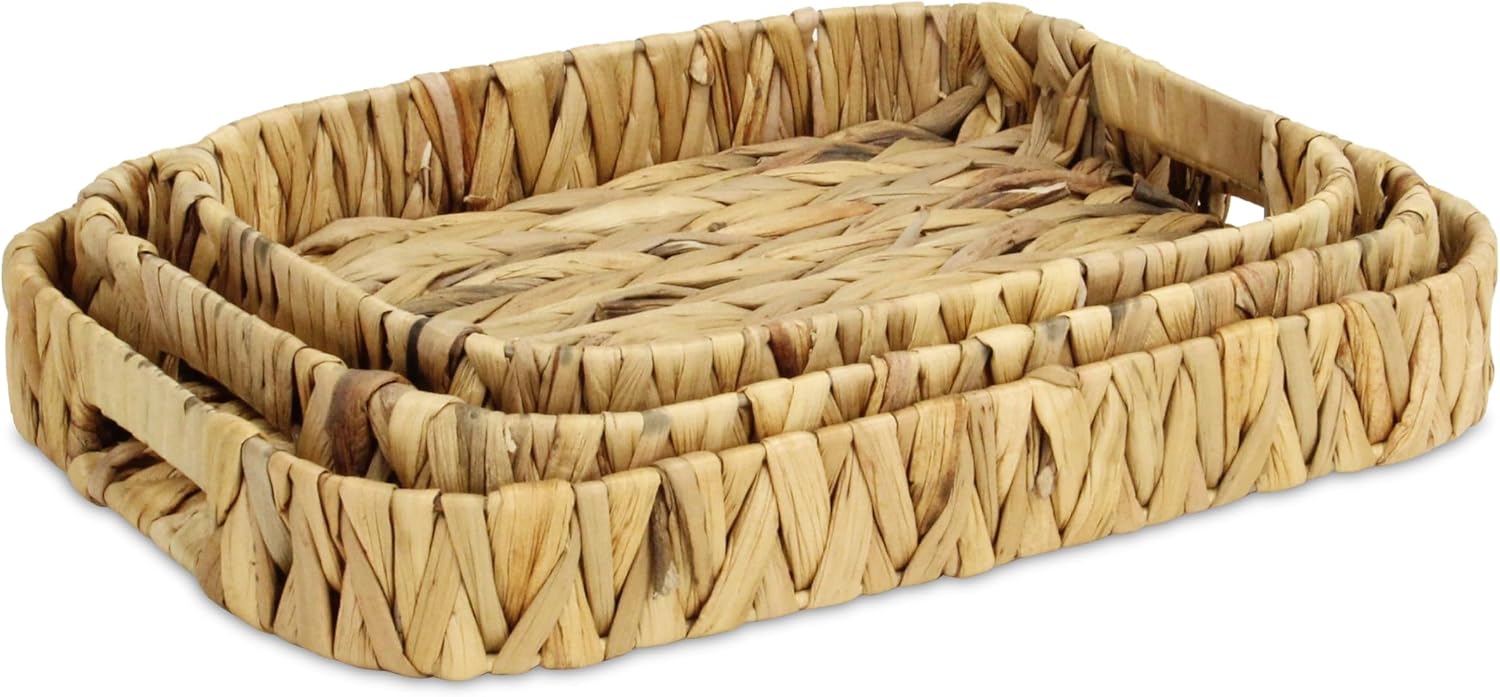 HomeRoots Set of Three Natural Water Hyacinth Rectangular Basket Trays