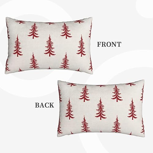 Miniatura 4 de Juego de 2 fundas de almohada de Navidad de 12 x 20 pulgadas, color blanco y rojo, decoración de árbol de Navidad, para invierno, Navidad,