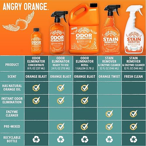 Vista 9 de ANGRY ORANGE Eliminador de olores de mascotas para orina de perros y gatos, manchas de alfombras y olores fuertes, limpiador de cítricos con aceite