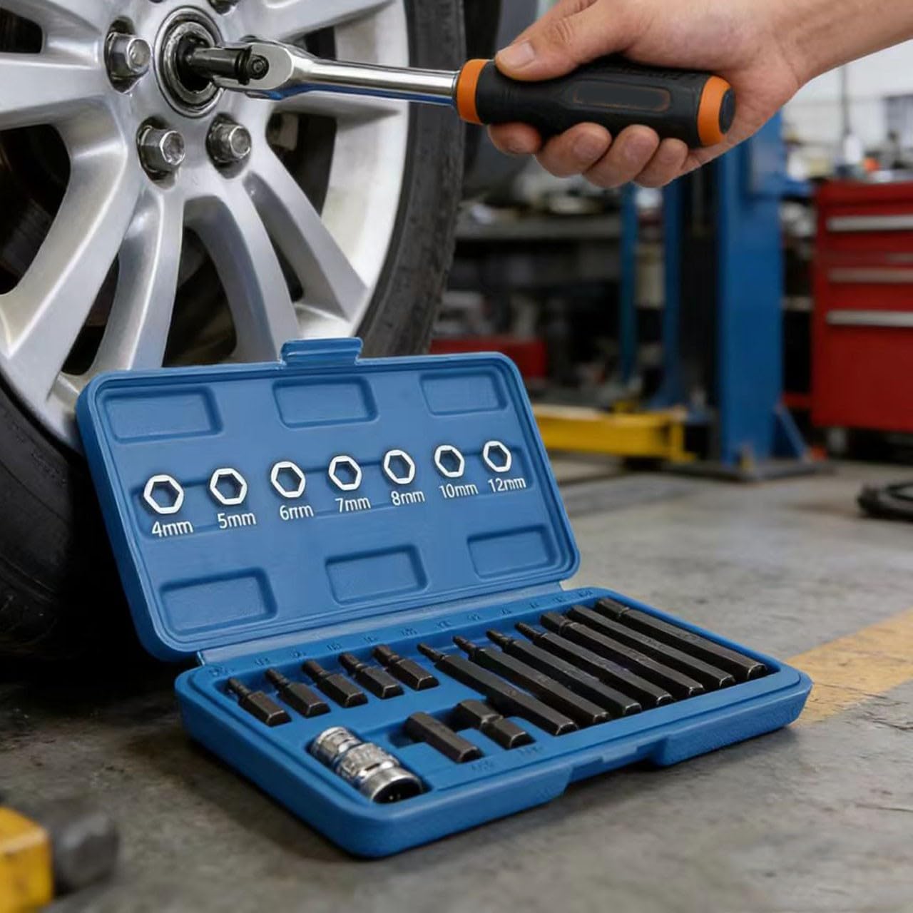Set di chiavi a bussola esagonali da 1/2 pollici, 30 mm e 75 mm e per Torx 12 punti per manicotti adattatori a impatto, kit da 15 pezzi per strumenti professionali e fai da te