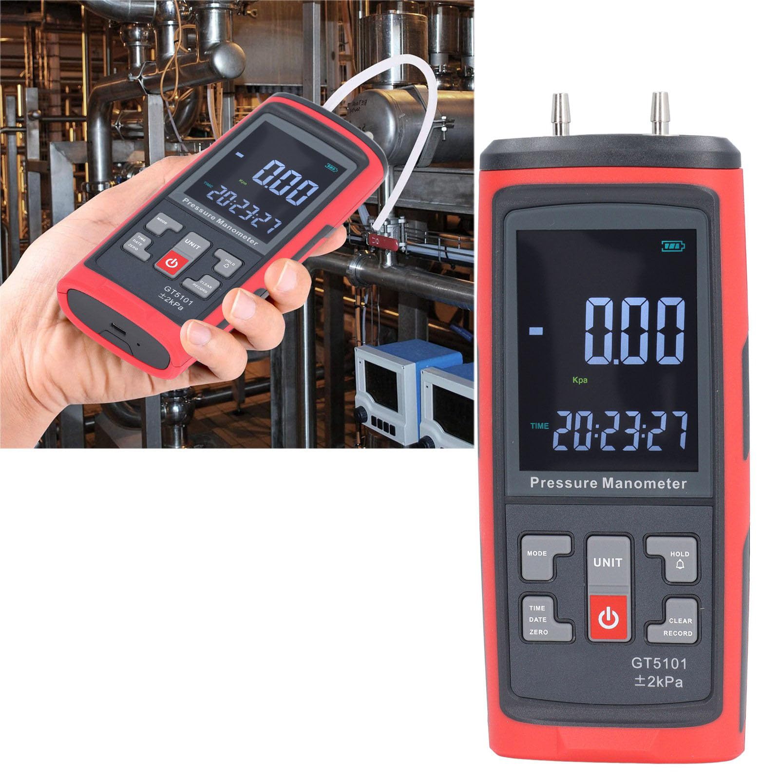 Manómetro Digital de Alta Precisión con Manómetro Diferencial de ±2 KPa para Medición de Gas en Sistemas HVAC y Laboratorios