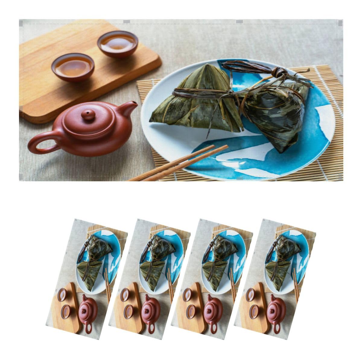 4 Pack Fluorescent Light Covers for Ceiling Light, Chinese rice dumpling Zongzi traditional food duanwu dragon boat Light Filters for Classroom Office Home, 4' x 2' Decorative Magnetic Light Cover