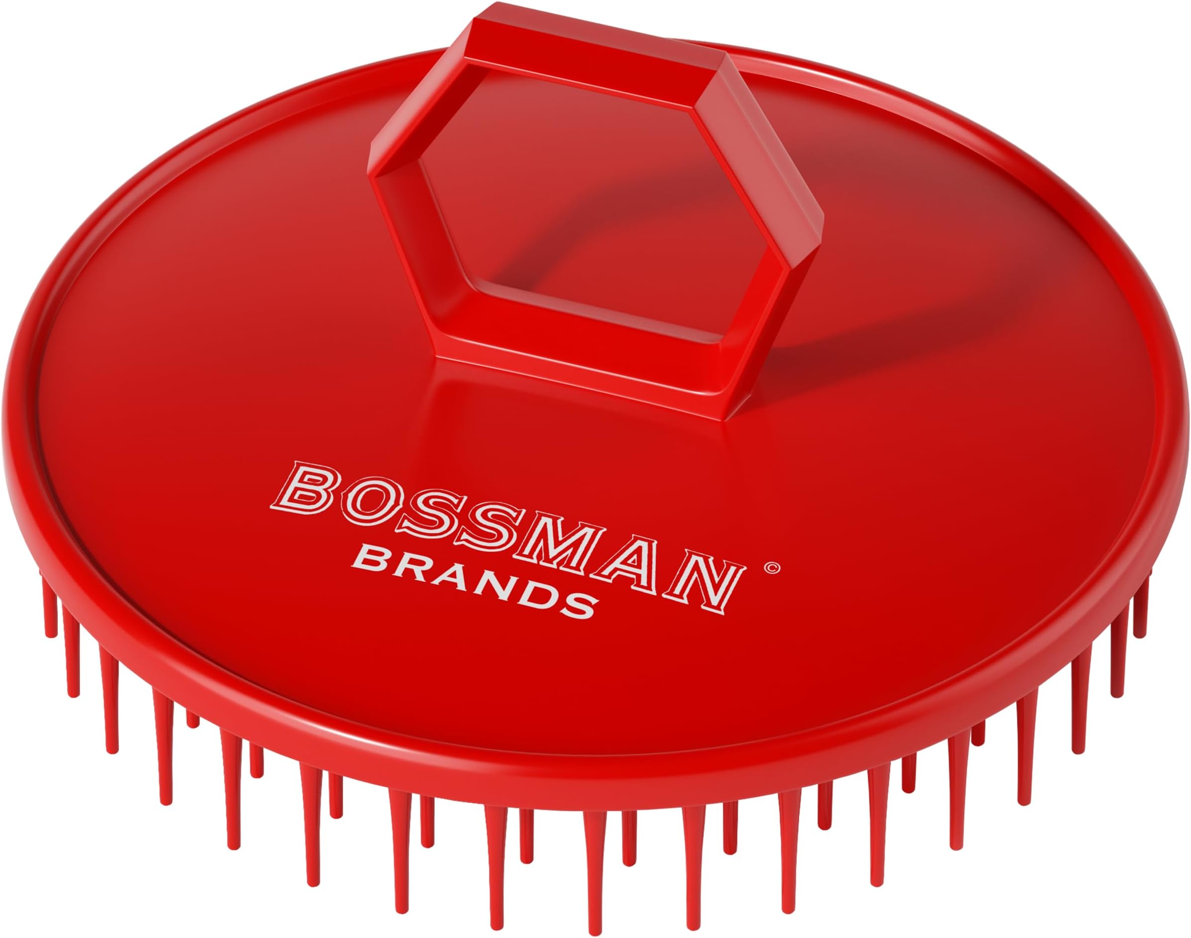 Bossman Scalp Massager & Shampoo Brush (3 inch, Red) – Scalp Exfoliator Brush – Head Scrubber, Beard Exfoliator & Dandruff Control for Hair & Beard with Firm Bristles