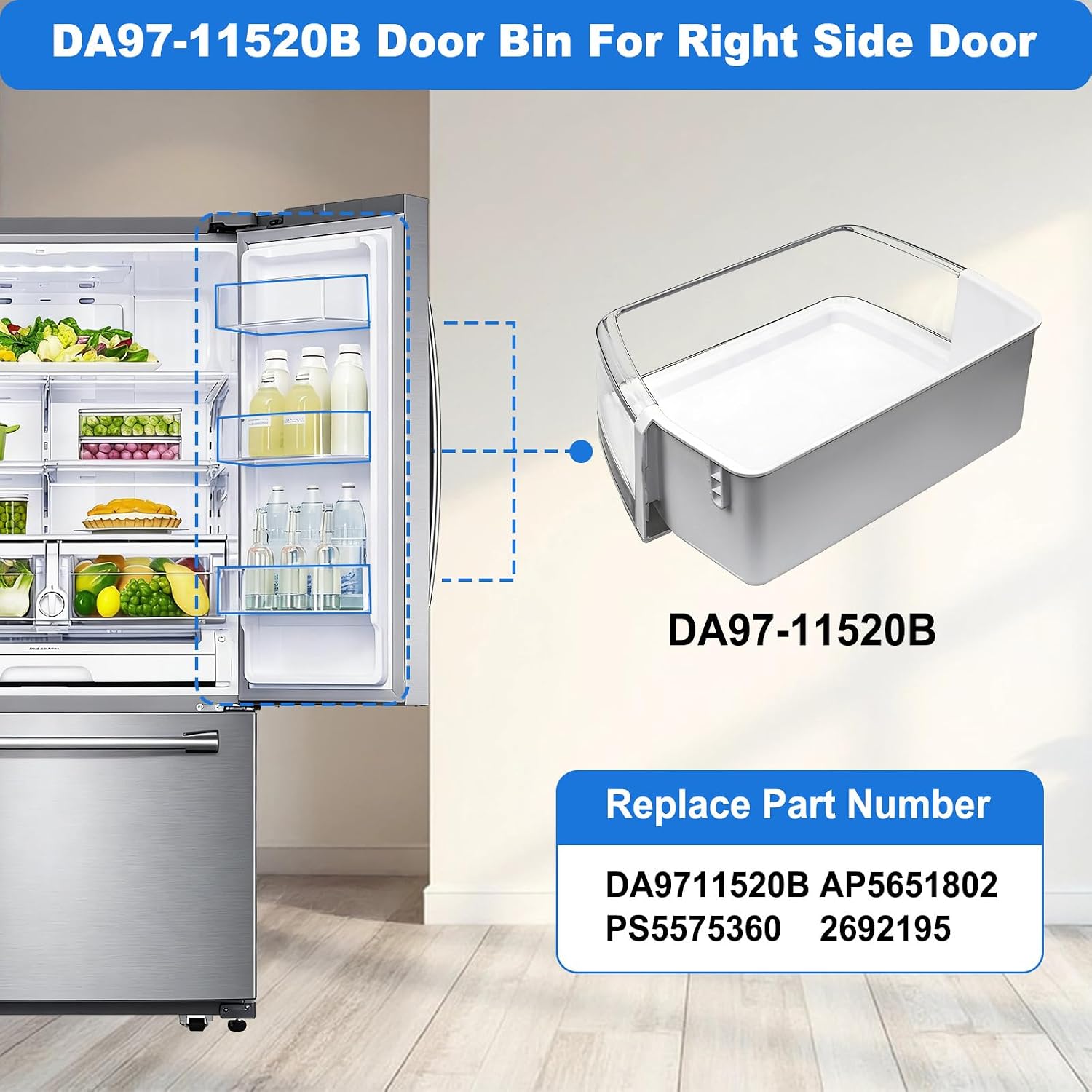 DA97-11520B DA97-11520A Refrigerator Door Bin Compatible with Sam-Sung Refrigerator Door Shelf Replacement Parts AP5651802 RF4267HARS RF4267HABP RF4267HAWP RF25HMEDBBC RF25HMEDBWW RF25HMEDBSR