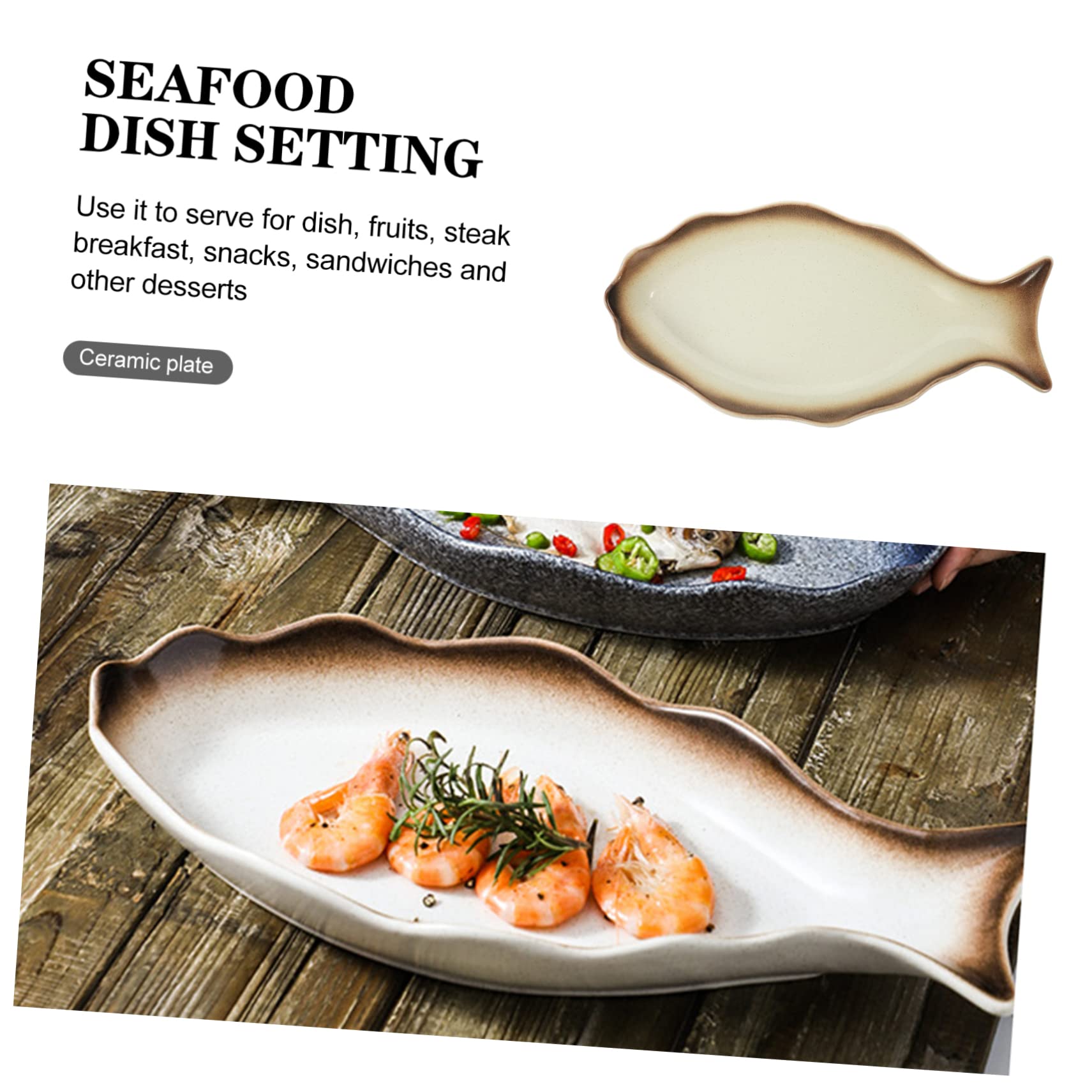 GRIRIW Ceramic Food Serving Plate Fish Shape Perfect for Buffet Birthday Party
