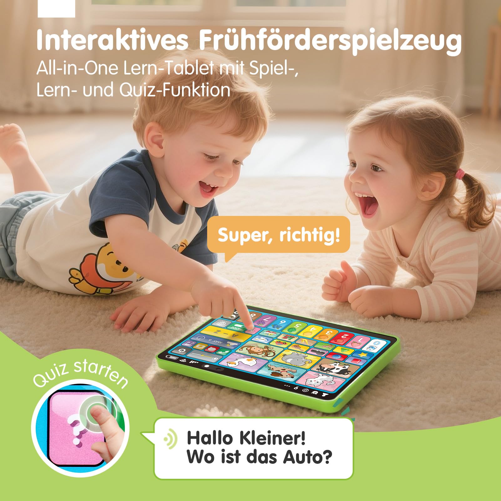 hahaland Kinder Laptop Baby Tablet für 1 2 3 Jahr alte Jungen Mädchen, Augenfreundliches Elektrisches Lernspielzeug mit Words,Zahlen,Alphabete,Songs, Montessori Spielzeug (EN/DE/FR/IT/ES)