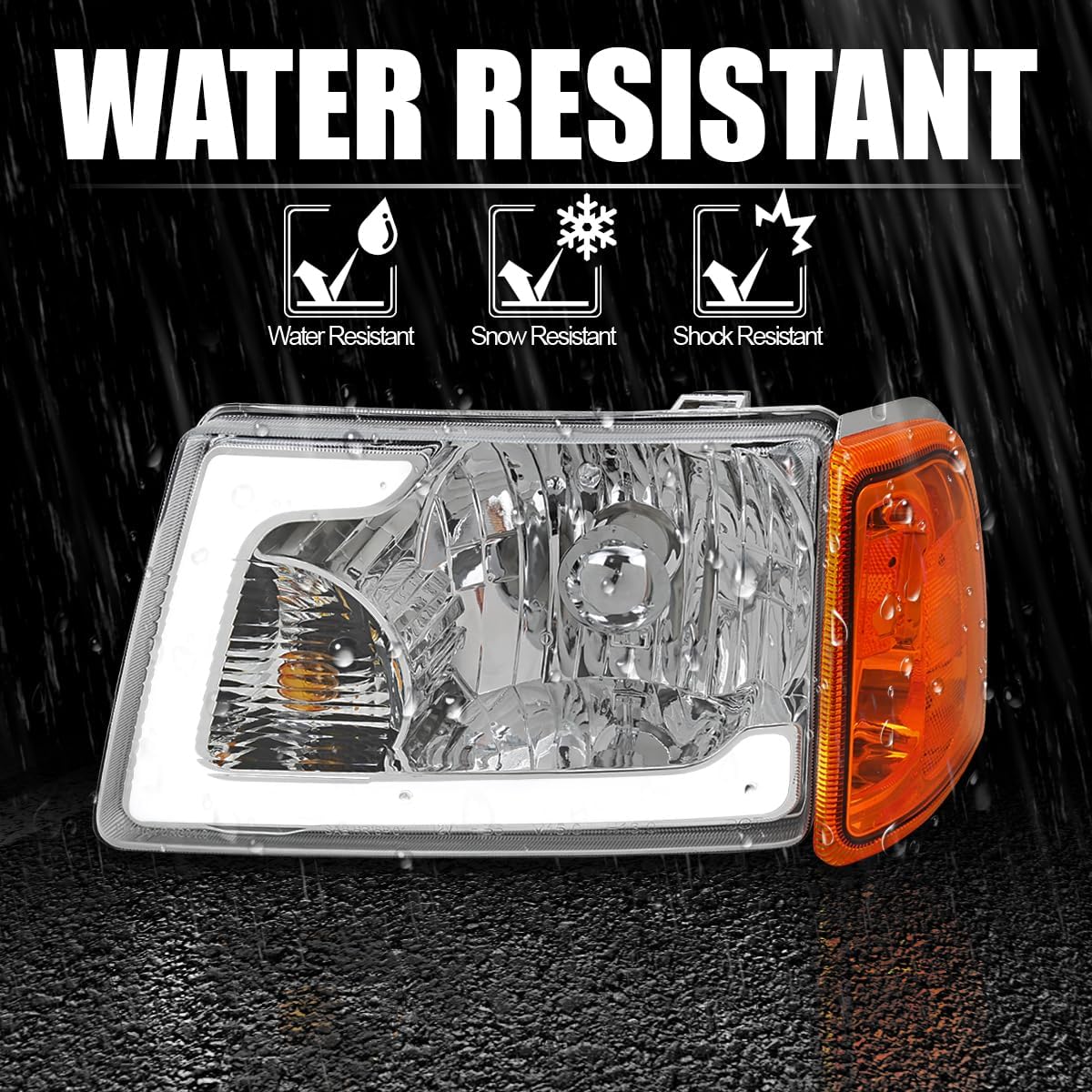 SPEC-D TUNING Chrome LED Tube Headlights Compatible with 2001-2011 Ford Ranger, Left + Right Pair Headlamps Assembly