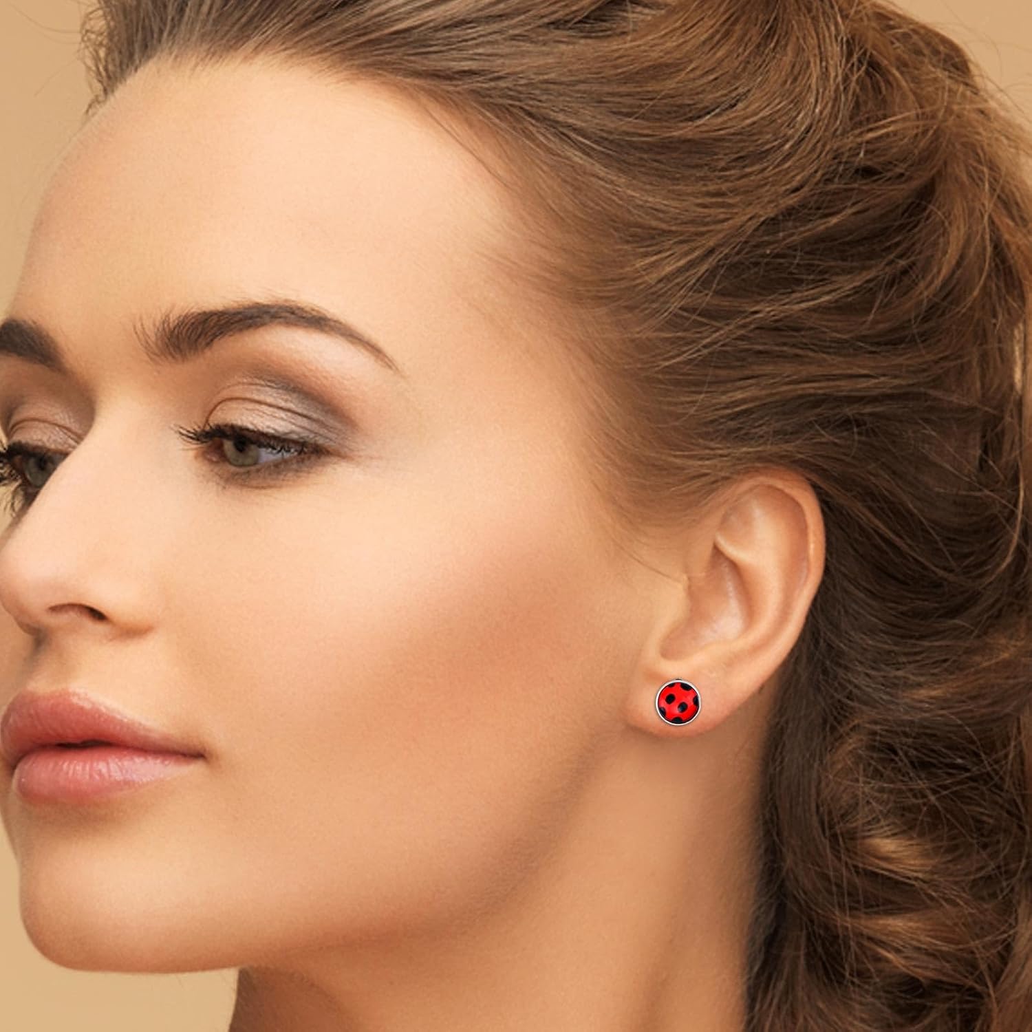 Silver Ladybug Clip Earrings, Metal Black Spot Red Bug Stud Fashionable Round Circle Funny Dainty Summer Dangle Drop Jewelry for Women