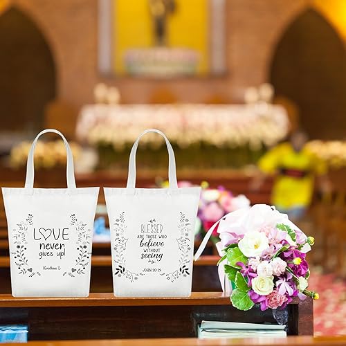 Miniatura 5 de Silkfly 12 bolsas de lona cristiana para mujeres, Día de la Madre, Biblia religiosa, bolsas de regalo religiosas a granel para la Biblia, Blanco,