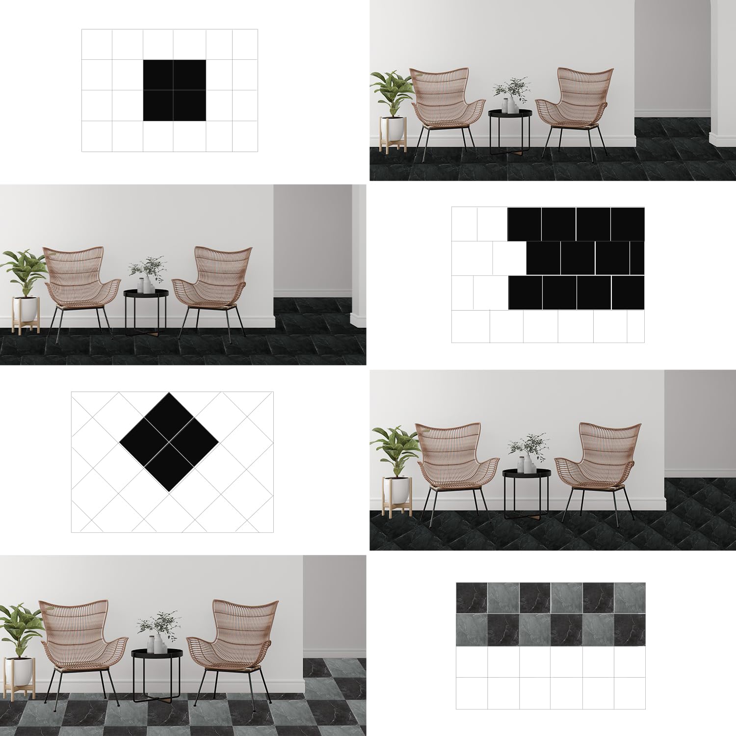 Pavimento in PVC autoadesivo, 30 x 30 cm, spessore 1,5 mm, laminato in vinile, 10 m²/110 piastrelle, antiscivolo, impermeabile, per soggiorno, cucina (marmo nero)