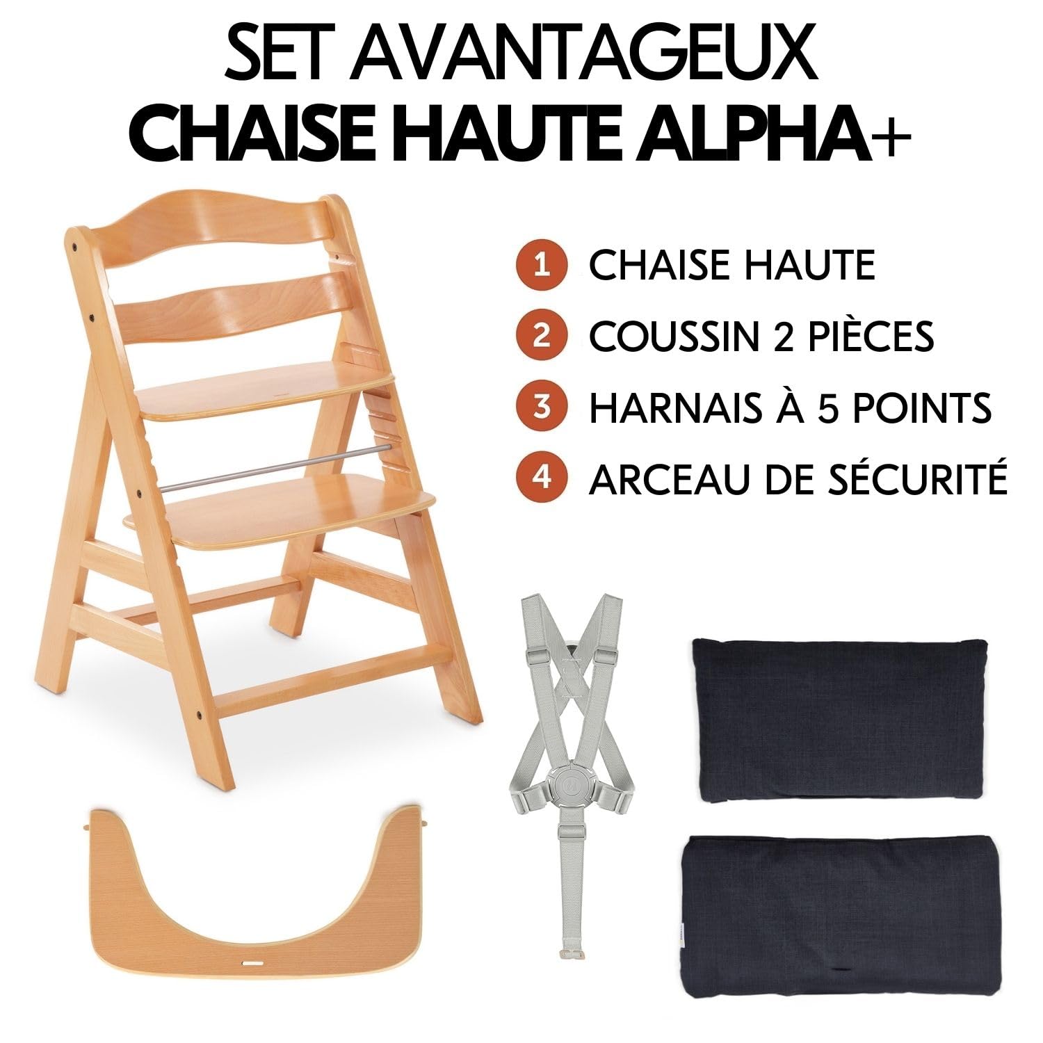 hauck Chaise Haute Bébé Évolutive Alpha+ - Natural Coussin Charcoal