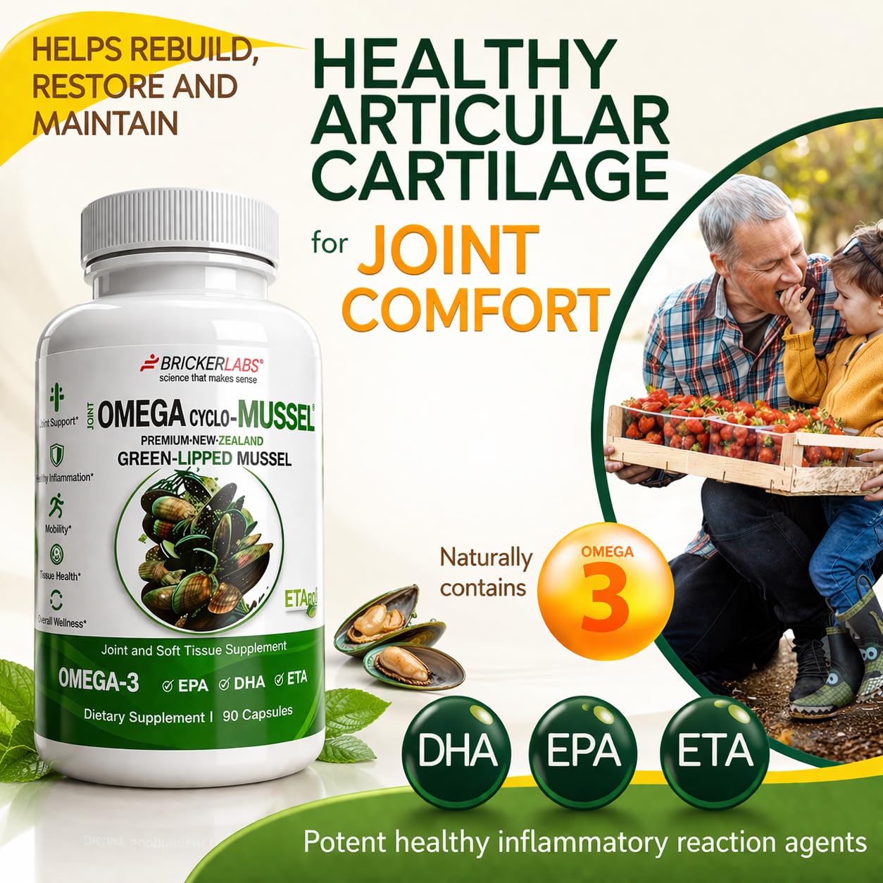 Bricker Labs Omega Cyclo - Mussel Joint Health Supplement, Premium New Zealand Green Lipped Mussel, Full Spectrum Omega Joint Supplements for Joint Health and Comfort, 90 Capsules — Amazon image 3