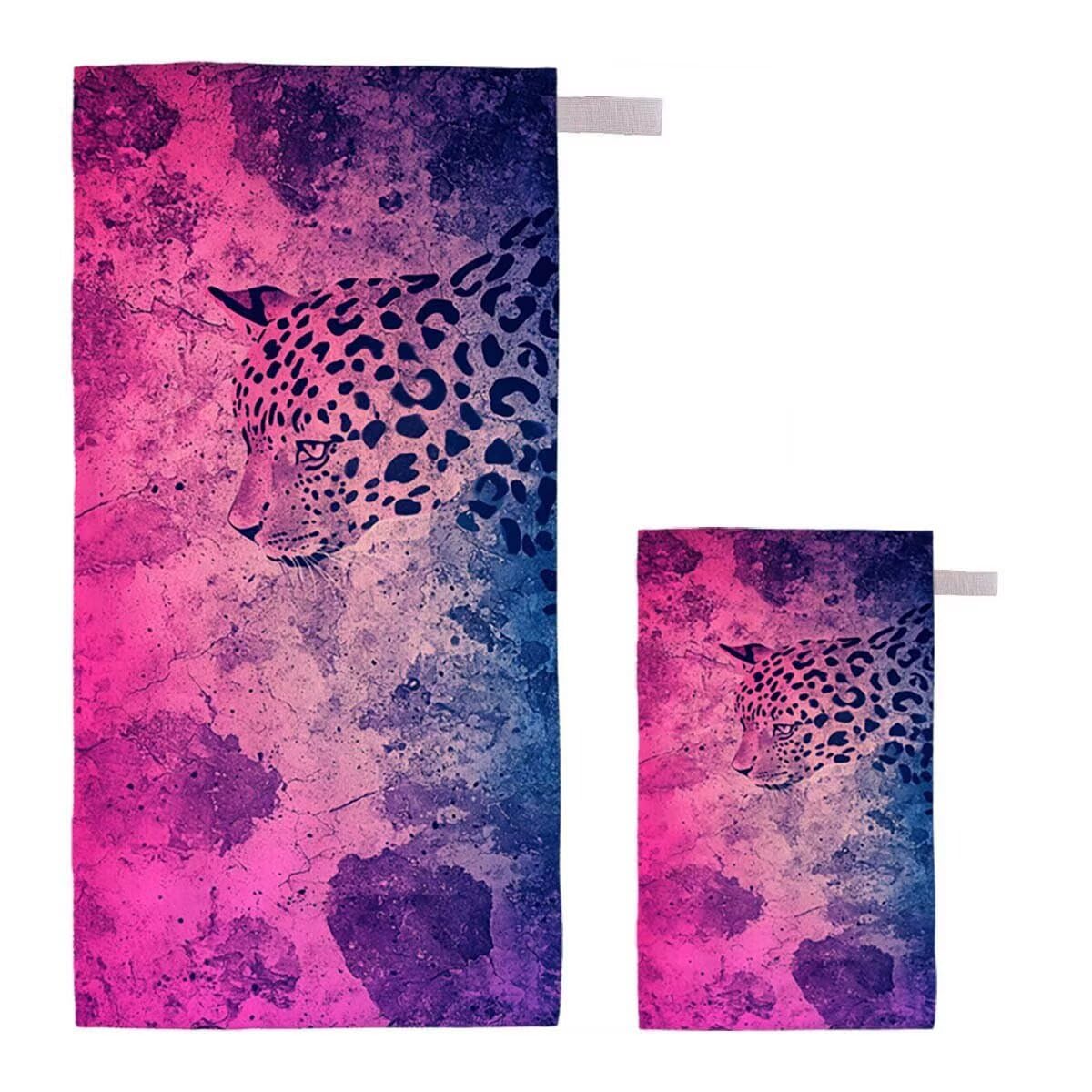 Telo Mare XXL 220x100cm/35x70cm, 2 Set Telo Mare Microfibra Leopardo Asciugamano Palestra Uomo, Antisabbia, Leggero, Asciugatura Rapida, Teli da Spiaggia Grandi Accessori per Camping Natation Yoga E-1