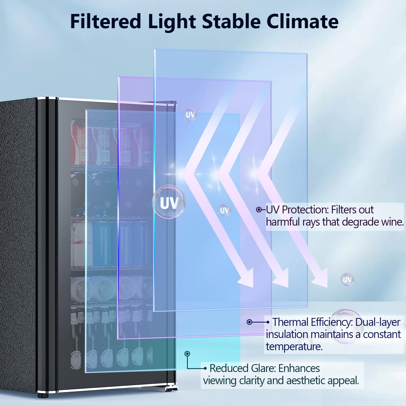 Cowsar Mini Fridge Cooler, 130 Can Beverage Refrigerator With Glass Door, Etl Approved Wine Fridge With Digital Temperature Control, LED Light, Reversible Door For Home, Office, Bar - 3.2 Cu.Ft on Fridge.com - View 5