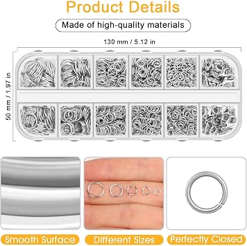 Anezus 1200PCS Jump Rings for Jewelry Making Kit, Jump Rings and Necklace Clasps with Jump Ring Pliers Tools for Jewelry Making Supplies and Necklace Repair (Silver)