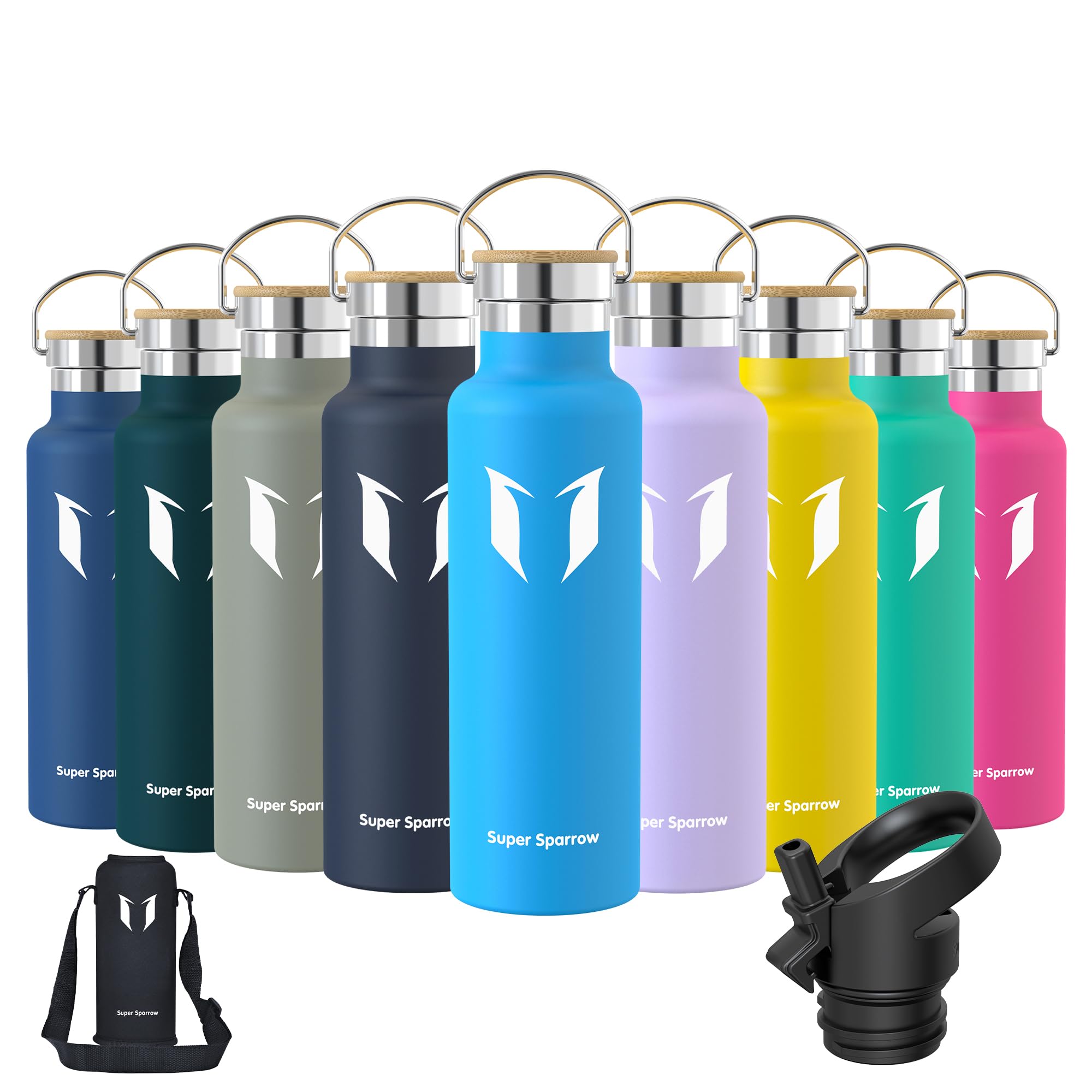 Super Sparrow Borraccia Termica - Bottiglia Termica Senza Perdite - 350ml/500ml/620ml/750ml/1L - Senza BPA Borracce Bambini - Per Scuola, Sport, Campeggio, Palestra, Ciclismo - Con 2 Tappi