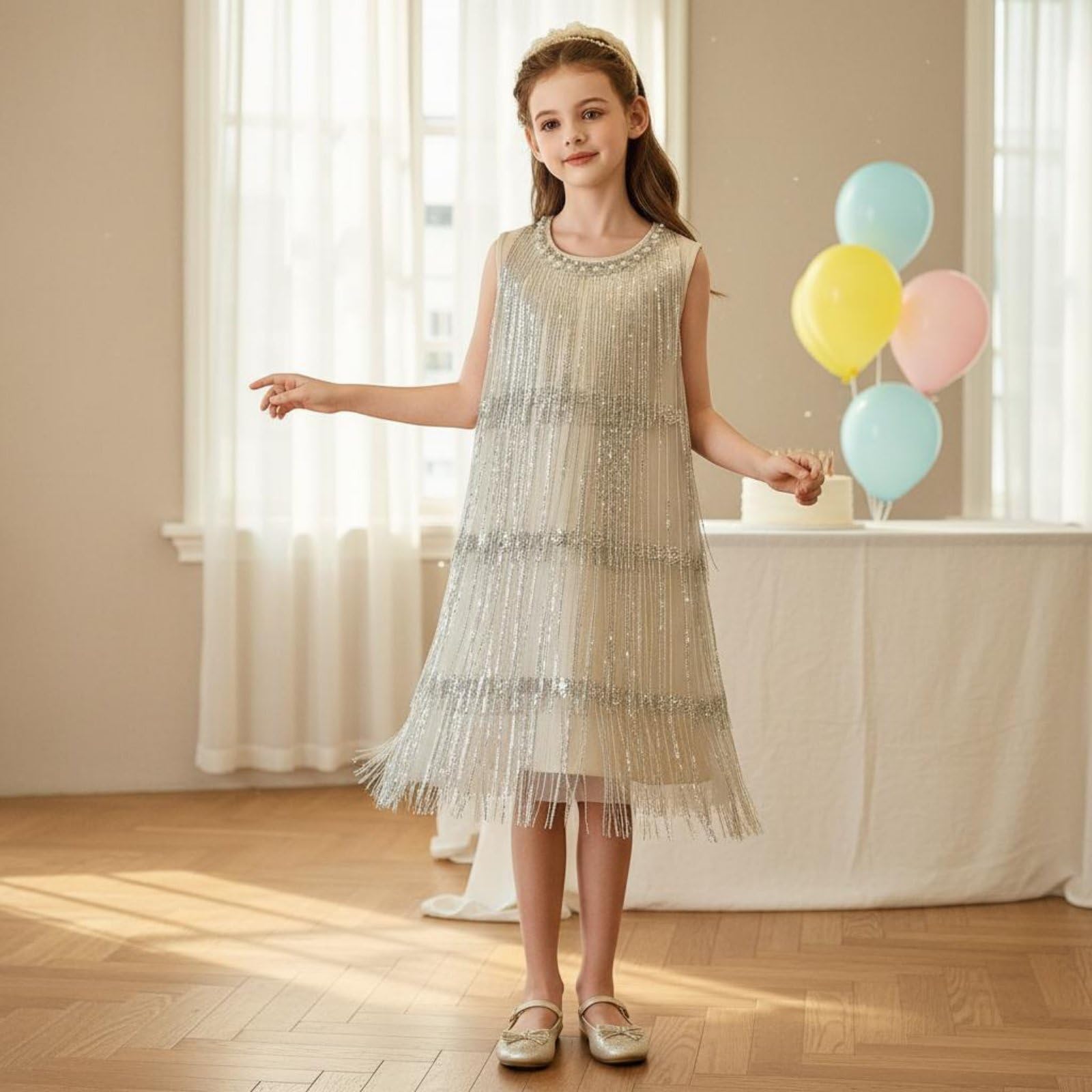 predolo Vestido Brillante con Flecos sin Mangas Vestido de Lentejuelas Ropa Infantil para Fiesta