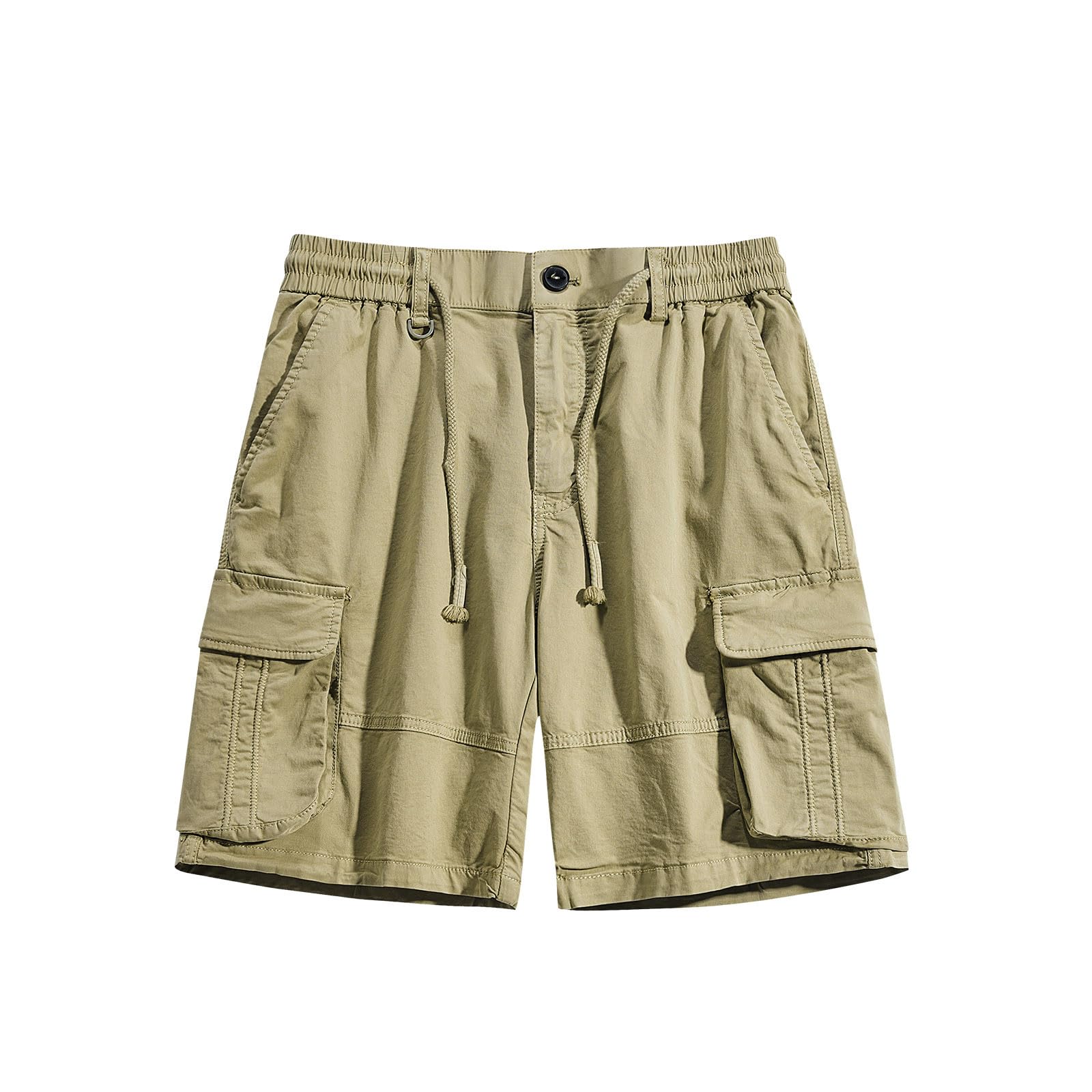 LisgaiMens Cargo Shorts Summer Trendy Multi-Pockets Sport Shorts Elastic Waist Drawstring Outdoors Shorts Classic-Fit Shorts