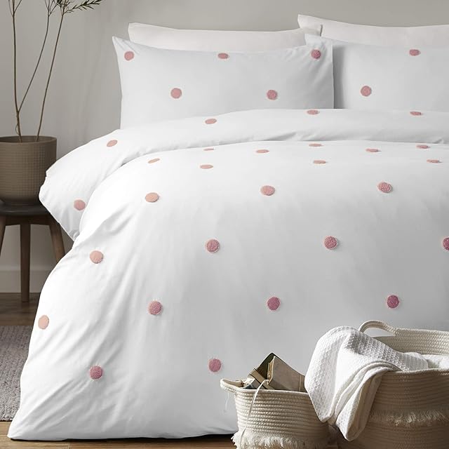 Appletree Garden-Duvet Cover Set, 100% Cotton, White with Pink Dots, Single
