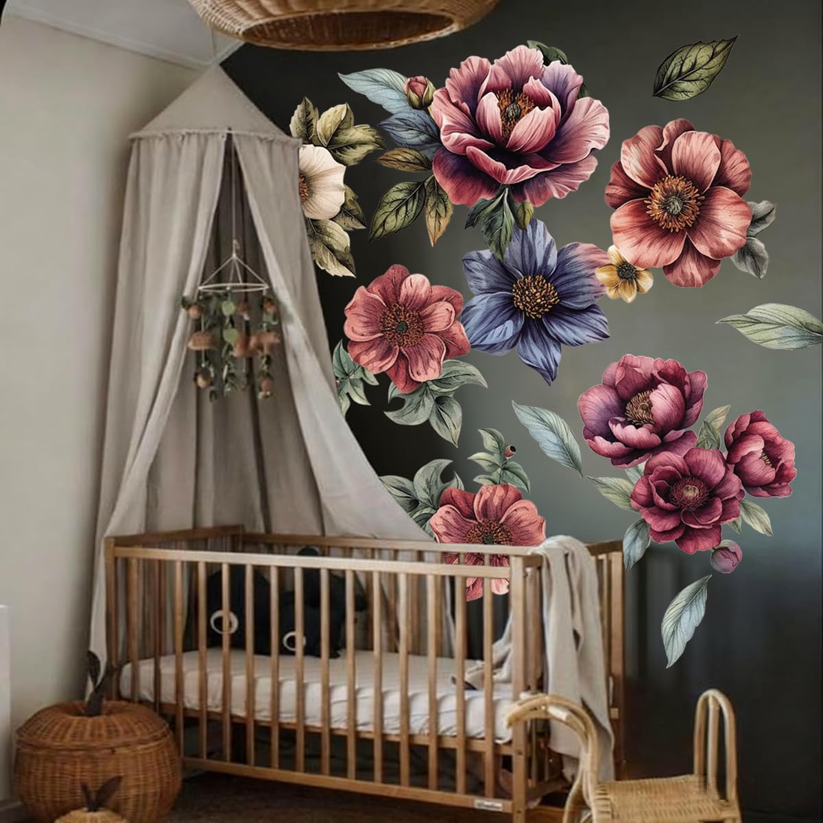 Runtoo Large Flower Wall Art Decals Boho Fabric Jumbo Floral Wall Stickers for Girls Bedroom Living Room Office Home Backdrop Decor