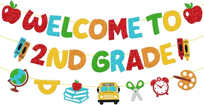 Welcome to 2nd Grade Banner First Day of Second Grade Garland Welcome Back to School Decorations Hello 2nd Grade Theme School Classroom Bulletin Board Party Supplies