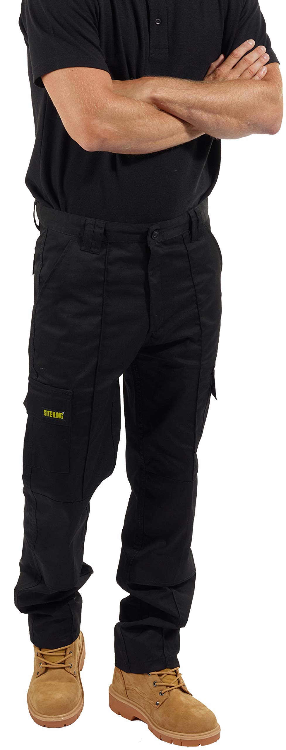 Site King Men's Black Cargo Work Trousers Or Navy Sizes 28 To 52 (36 Waist / 31" Reg Leg, )