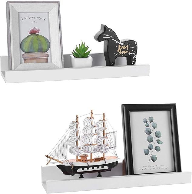 GEEZY Set of 2 Floating Wall Shelves Picture Ledge Display Racks Book Hanging Shelf (White, 30 x 10 x 5 cm)