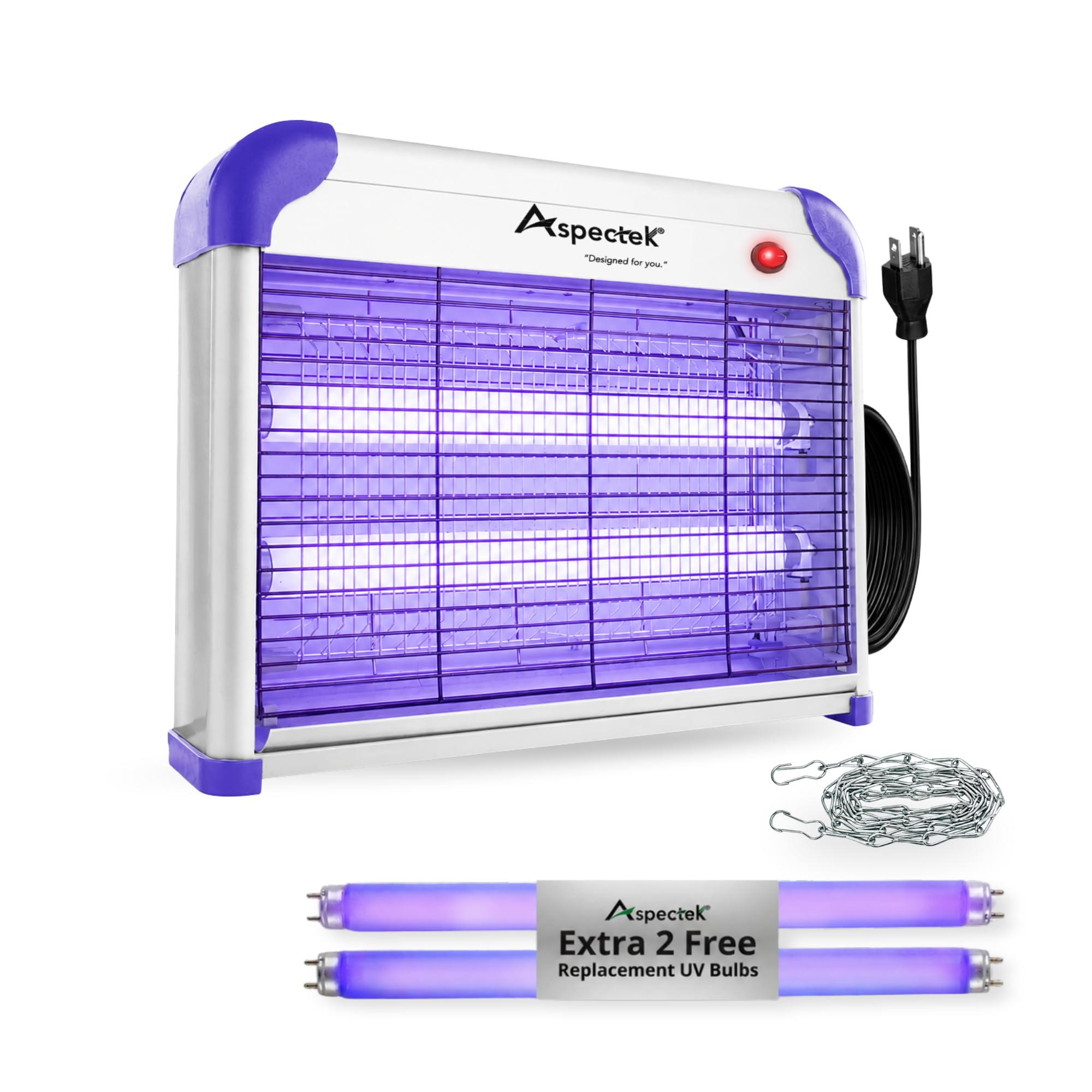 ASPECTEK lampada antizanzare elettrica 20 Watt - Zanzariere Potente luce per insetti 2800V Grid 20W - Include 2 lampadine UVA di ricambio, zanzariera elettrica