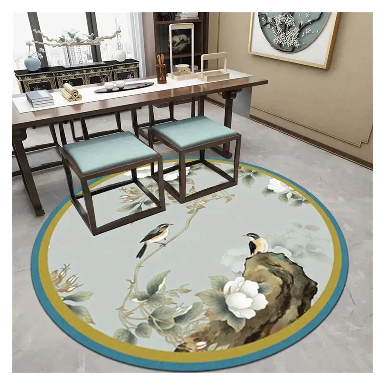Tapis rond de style classique élégant pour intérieur raffiné