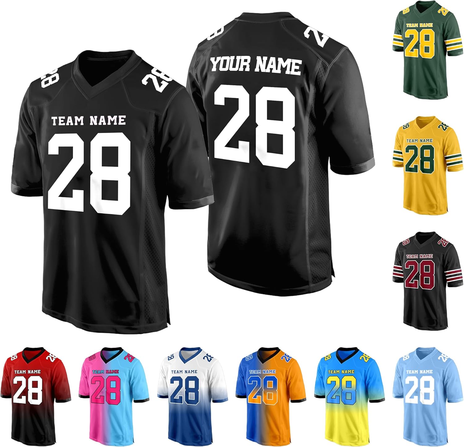 Personalized Custom Football Jersey - Printed/Stitched Name Number Shirt for Men Women Kids, 100% Polyester Moisture Wicking