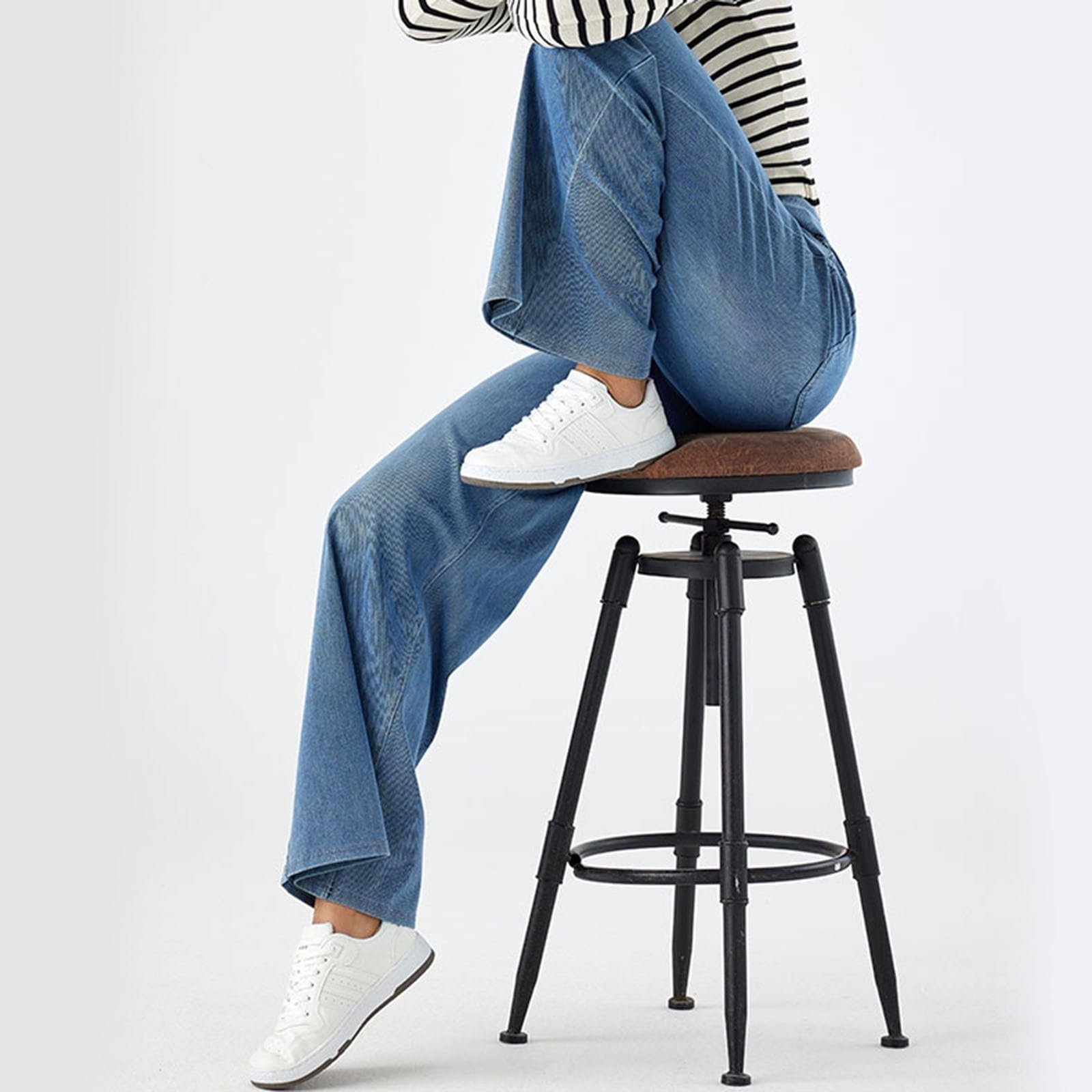 Jeans Femme Taille Haute- Jean Baggy Large à Enfiler Pantalon DéContracté Confortable Slim Et Doux pour La Peau IdéAl sans Ceinture Extensible Long Les Rendez-Vous Le Shopping Et SoiréEs